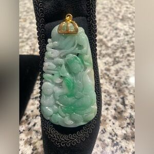 Elegant Expensive Green Jadeite Jade Pendant with 14k solid gold bail.